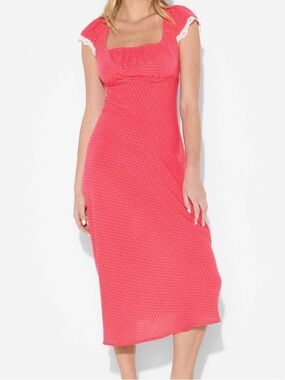 Wild Fable Red Polka Dot Maxi A-Line Dress Lace Trim Cut Out Back M